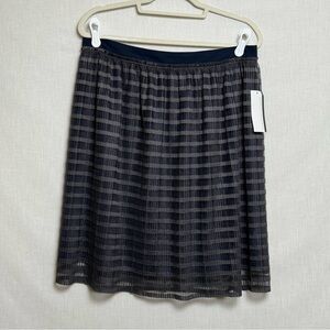 Signature Studio Blue Gray Striped Pleated Midi Skirt XL NWT